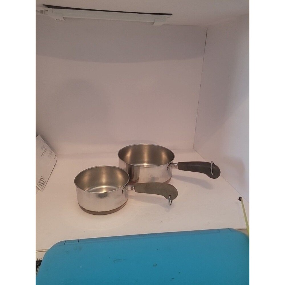 Vintage 1801 Revere Ware 1 Qt & 2 Qt Copper Bottom Saucepan Pot Clinton USA